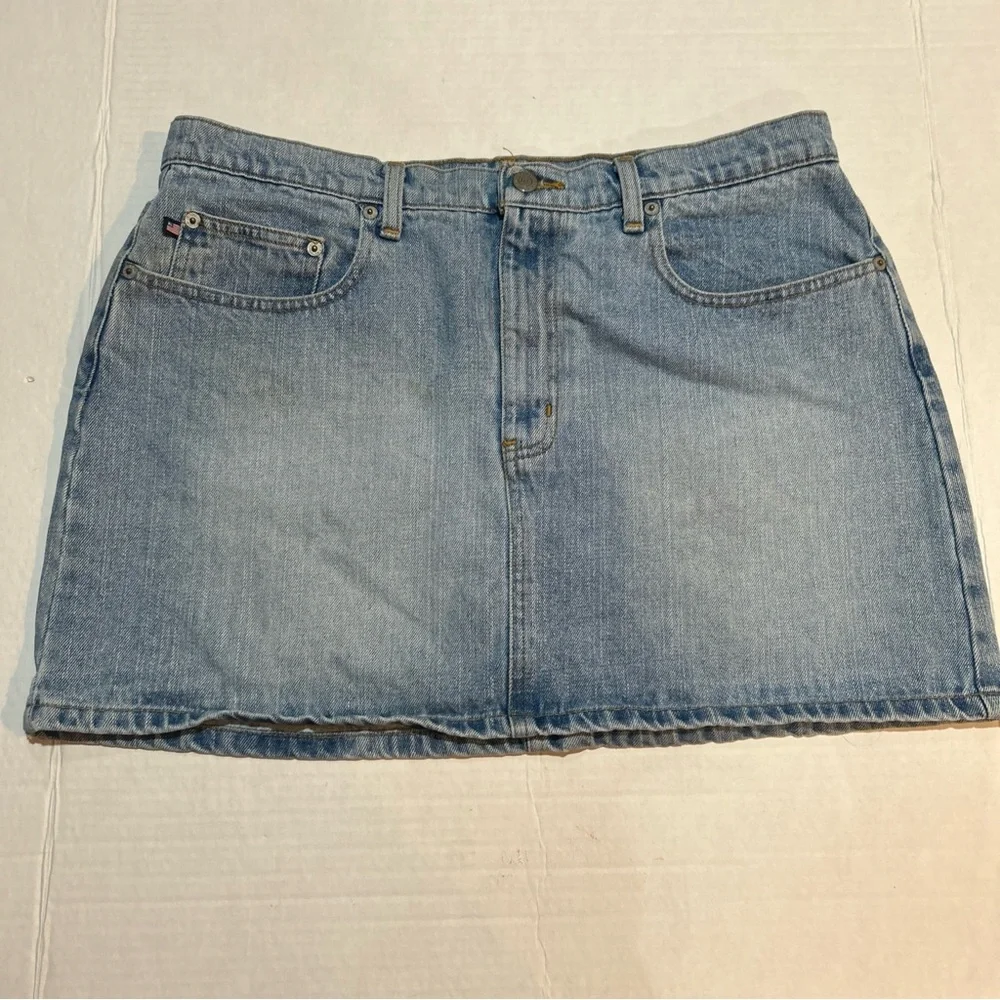 Polo Jeans Company RL Ralph Lauren Light Blue Denim Mini Skirt Size 14